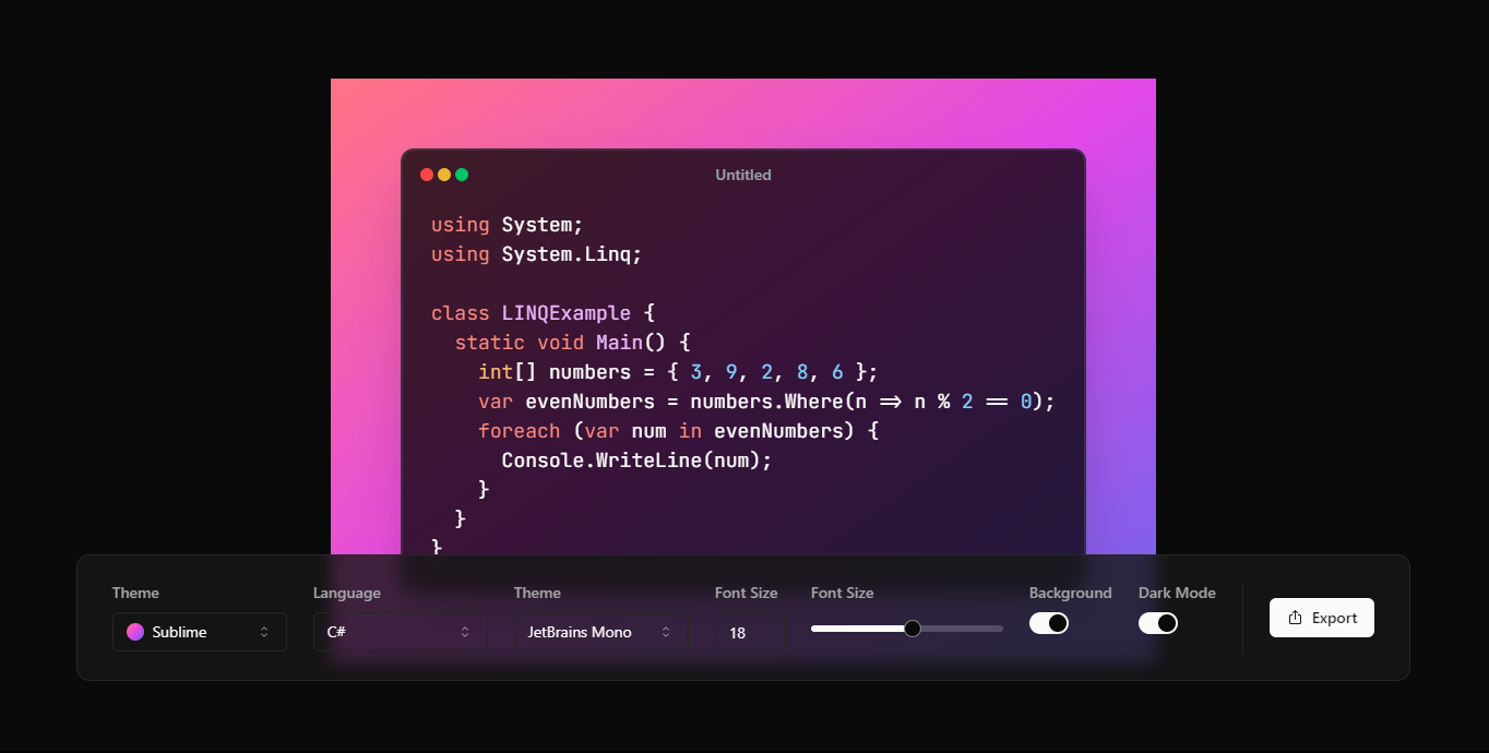 Code Screenshot Maker - Take a Shot of Code with Syntax Highlightings