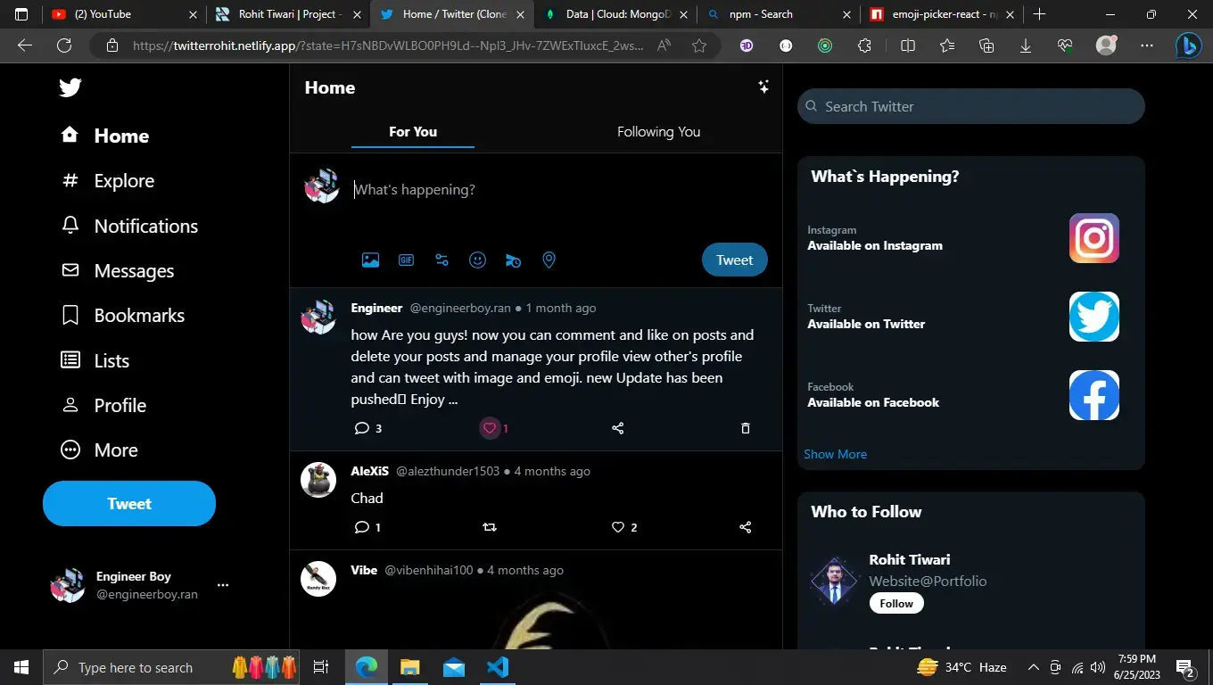 Social Media Application Clone of Twitter